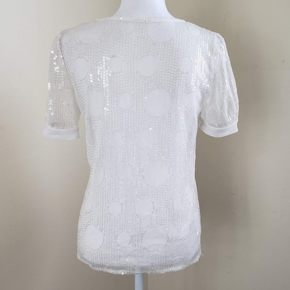 Eva Franco Russian Gia Sequin Short Sleeve Top White Size XS - Picture 11 of 15